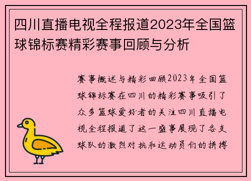 四川直播电视全程报道2023年全国篮球锦标赛精彩赛事回顾与分析